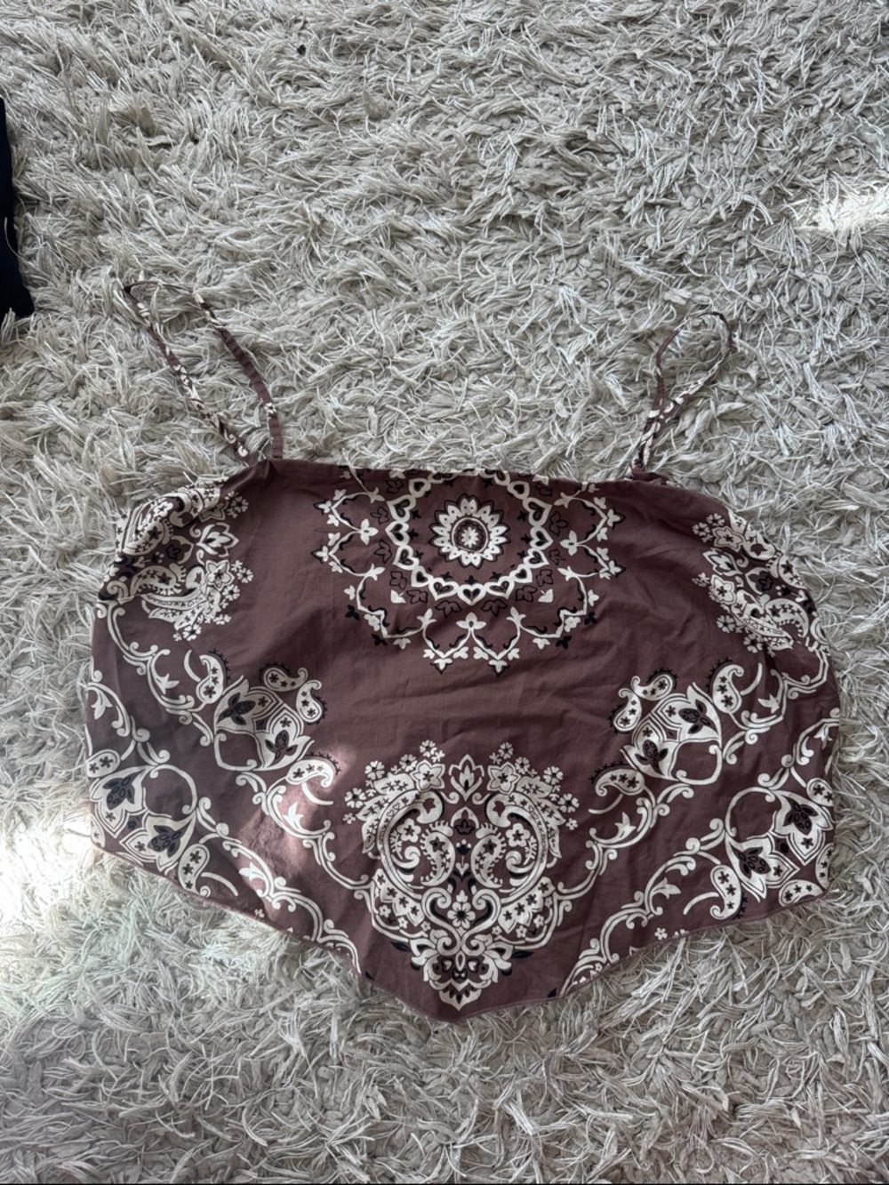 Brown Printed Spaghetti Strap Crop Top